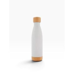 BOTELLA ACERO INOXCIDABLE 304 DOBLE CAPA TAPA BAMBU CAPACIDAD 500ML-BLANCA-TEXTILOG